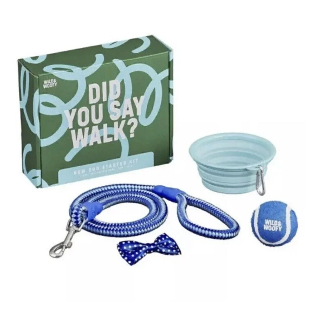 Wild & Woofy New Dog Starter Kit NIB Leash-Collapsible Bowl-Bow-Ball Great Gift